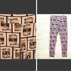 𝅺lularoe One Size women pink leggings playing cards poly spandex blend very soft
